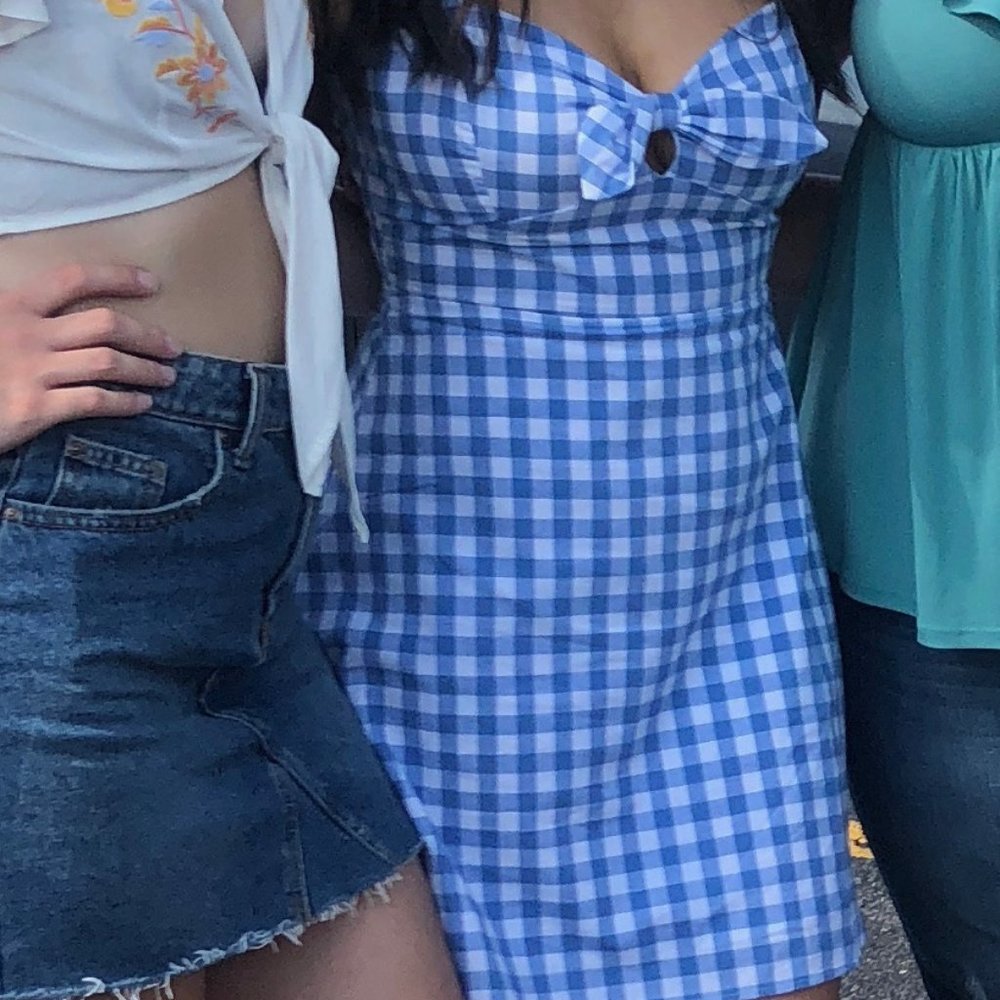 Blue Gingham Tie Front Sundress